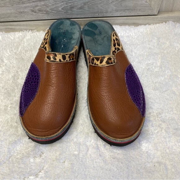 SoleTech Mules Clogs Women's Purple Brown Animal Leather Wearable Art Handmade 7 - Picture 7 of 8